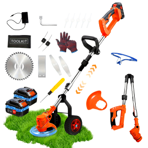 Electric Weed Wacker 21V Cordless Weed Eater With Charger Blades and Wheels, 4-in-1 String Trimmer/ Mini-Mower/ Wheel Edger/ Brush Cutter Grass Trimmer