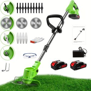 24V Cordless Weed Wacker with 3 Blades, Lightweight Electric String Trimmer, 2 Batteries, Charger Included