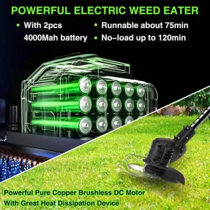 2024 Upgraded Cordless Electric Weed Eater: 3-in-1 Trimmer, Mower & Brush Cutter with 1500Ah Battery for Lawns, Yards & Gardens