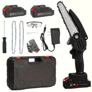 Mini Chainsaw Cordless, 6lNCH Electric PowerChainsaw, Battery Powered 2Pcs 21V 2000MAHRechargeable Battery with Splash Guard for WoodCutting Tree Trimming Gardening Camping