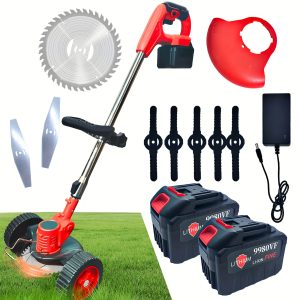 21V Battery Weed Wacker, Machine With 3.0ah Li-Ion & 3 Cutting Blade Types Edger Lawn Tool Powerful Foldable Weedeater For Garden And Yard