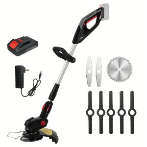 Electric Weed Eater Cordless Lawn Trimmer Weed Wacker Battery Powered Trimmer Lawn Edger with Adjustable Length and 3 Types Blades Electric Weed Trimmer Tool for Garden and Yard
