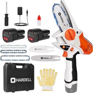 Mini Chainsaw Cordless 4 inch & 6 inch, Upgrade Electric Handheld Chain Saw with 2 Batteries, Portable Small Hand Pruner Chainsaw with Safety Lock for Garden Tree Branch Pruning Wood Cutting