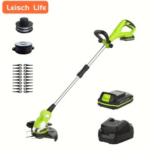 10-inch Cordless Weed Wacker, 2.0Ah Battery Powered Weed Eater, 21V Lawn Cordless ElectricEdger with Grass Cutter Spool Line and 20Pcs Plastic Blades, Fast Charger Included-GT08