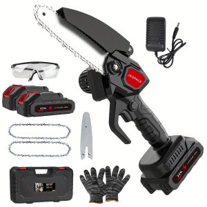 6-Inch Mini Chain Saw with Premium Splash Protection and Safety Lock, 2 Batteries, Handheld Portable Electric Chain Saw for Men, Women, Gardeners, Fathers Day Gift, 50+ Birthday Gift