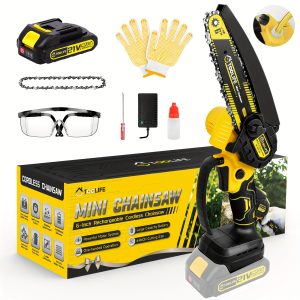 TOOLIFE 6-Inch Cordless Mini Chainsaw, Handheld Electric Chainsaw, For Wood Cutting. Perfect Father's Day Gift For Dad Or Husband, Practical Tool For Men, Also The Ideal Anniversary, Birthday, Halloween, And Christmas Gift For Men!