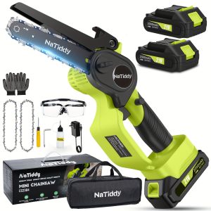 Mini Chainsaw, 6 Inch Electric Chainsaw Cordless, 2024 Upgraded 750W Super Power Brushless Chainsaw, Portable Battery Powered Small Handheld Chain Saw Pruning Shears Chainsaw For Tree Branches Courtyard Household Garden (Green)
