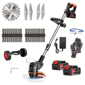 Cordless Weed Wacker Electric Weed Wacker Battery Powered 21V/4.0Ah, Grass Trimmer With Wheels & 4 Types Blade, 3 In 1 Cordless String Trimmer & Edger & Brush Cutter, Weed Trimmer For Garden Yard