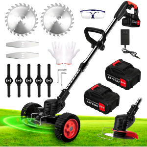 2024 Upgraded Cordless Weed Eater: 24V 2X4.0Ah Battery, 4-in-1 Lawn Trimmer, Wheel Edger, Mini-Mower, Brush Cutter with 3 Blades